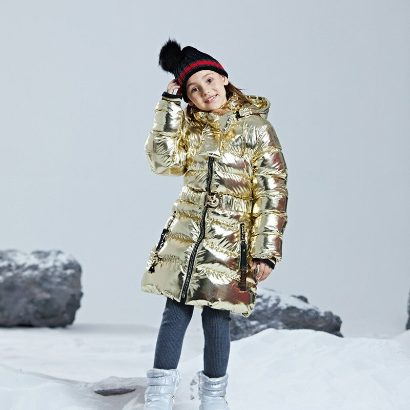 Girls Warm Gold and Silver American Russian Popular Fashion Thickening Waterproof Windproof Girls Cotton Coat Windbr